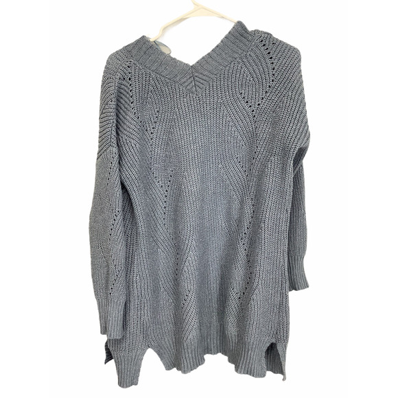 Pink Rose Gray Knit Open Front Cardigan Sweater M - Picture 6 of 6